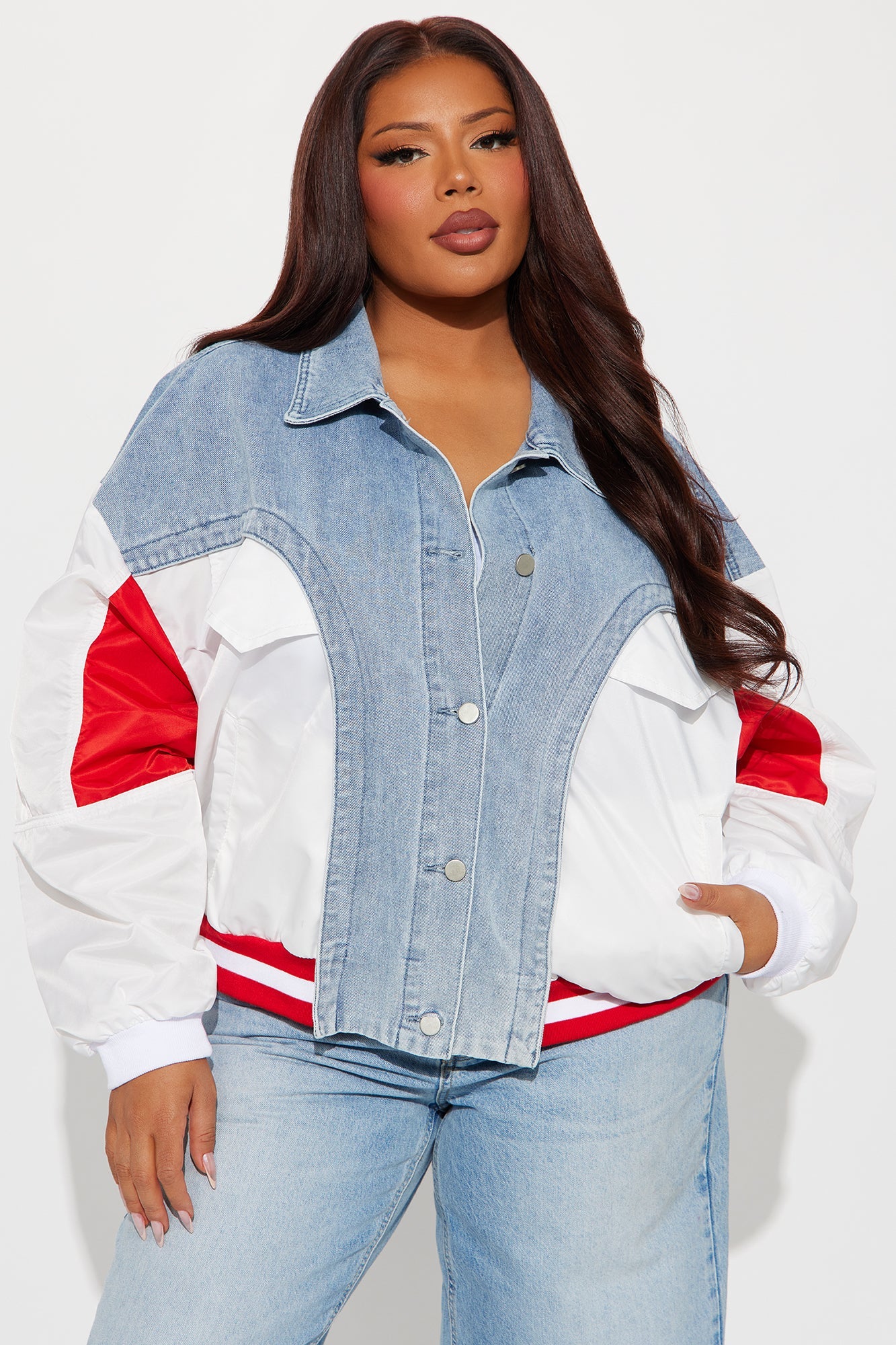 Got The Spirit Mix Media Jacket - Medium Wash