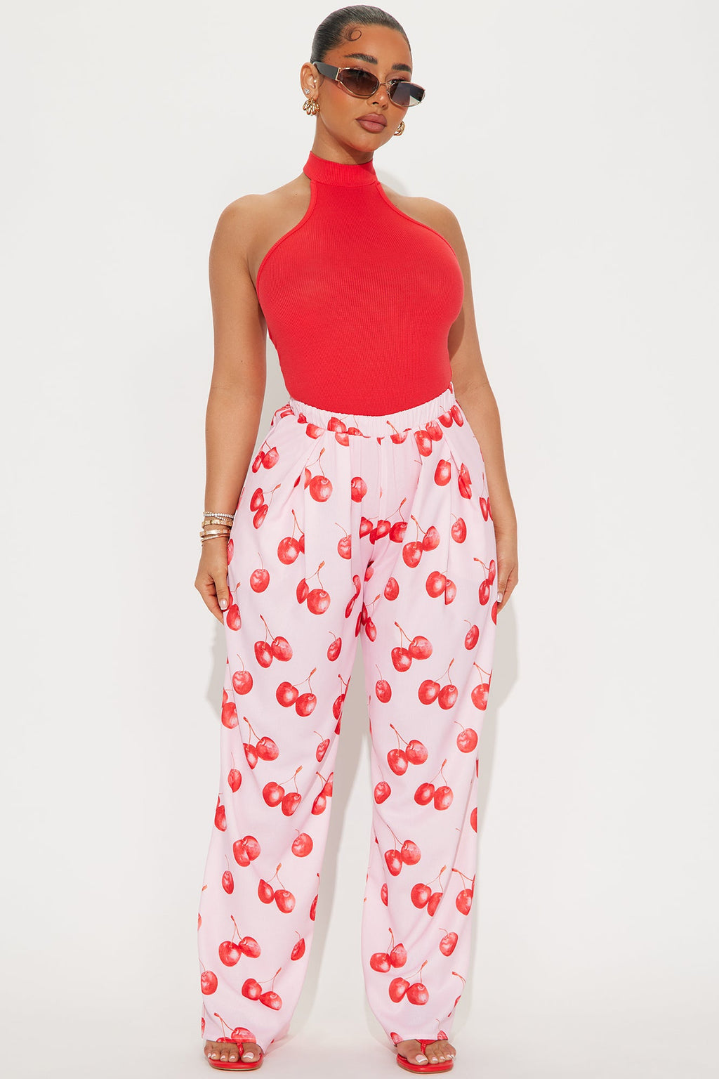Sweet Like Cherry Wide Leg Pants - Pink/combo