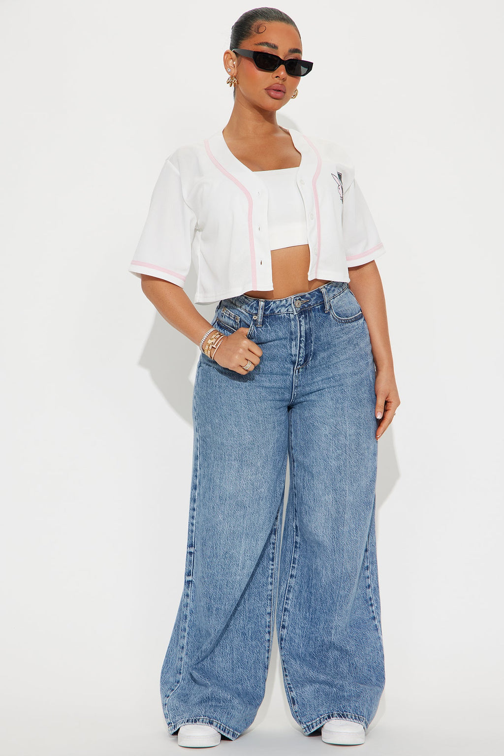 Playboy Pink Cropped Jersey Tee - White/combo