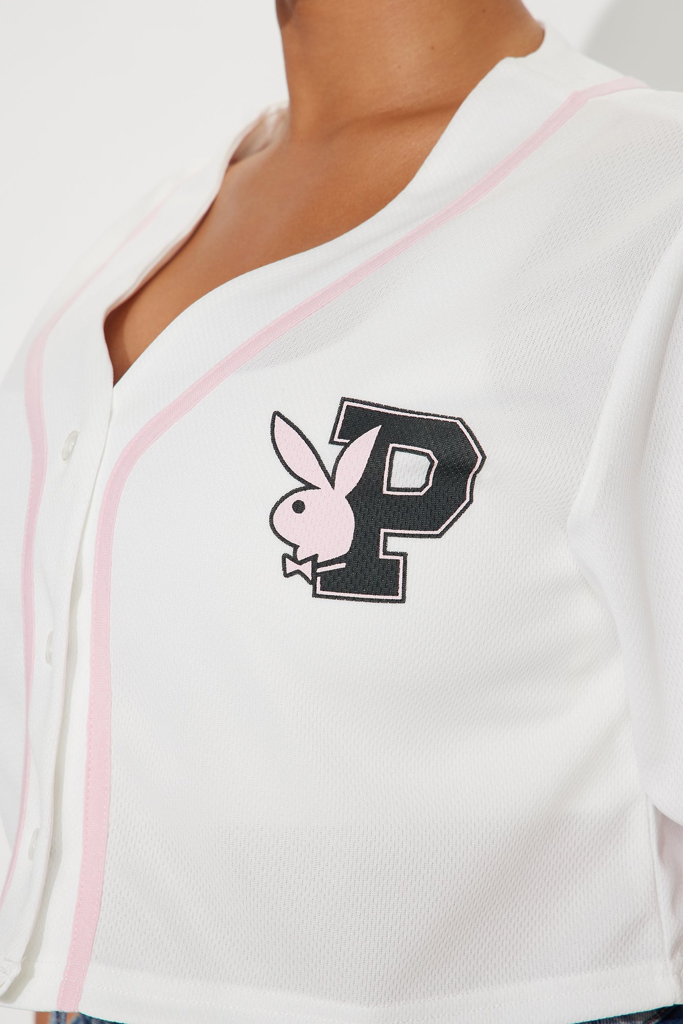 Playboy Pink Cropped Jersey Tee - White/combo