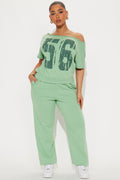 56 Off Shoulder Jogger Set - Sage