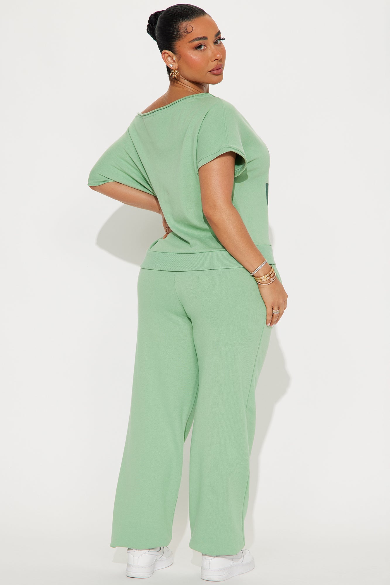 56 Off Shoulder Jogger Set - Sage