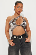 New Identity One Shoulder Bodysuit - Leopard
