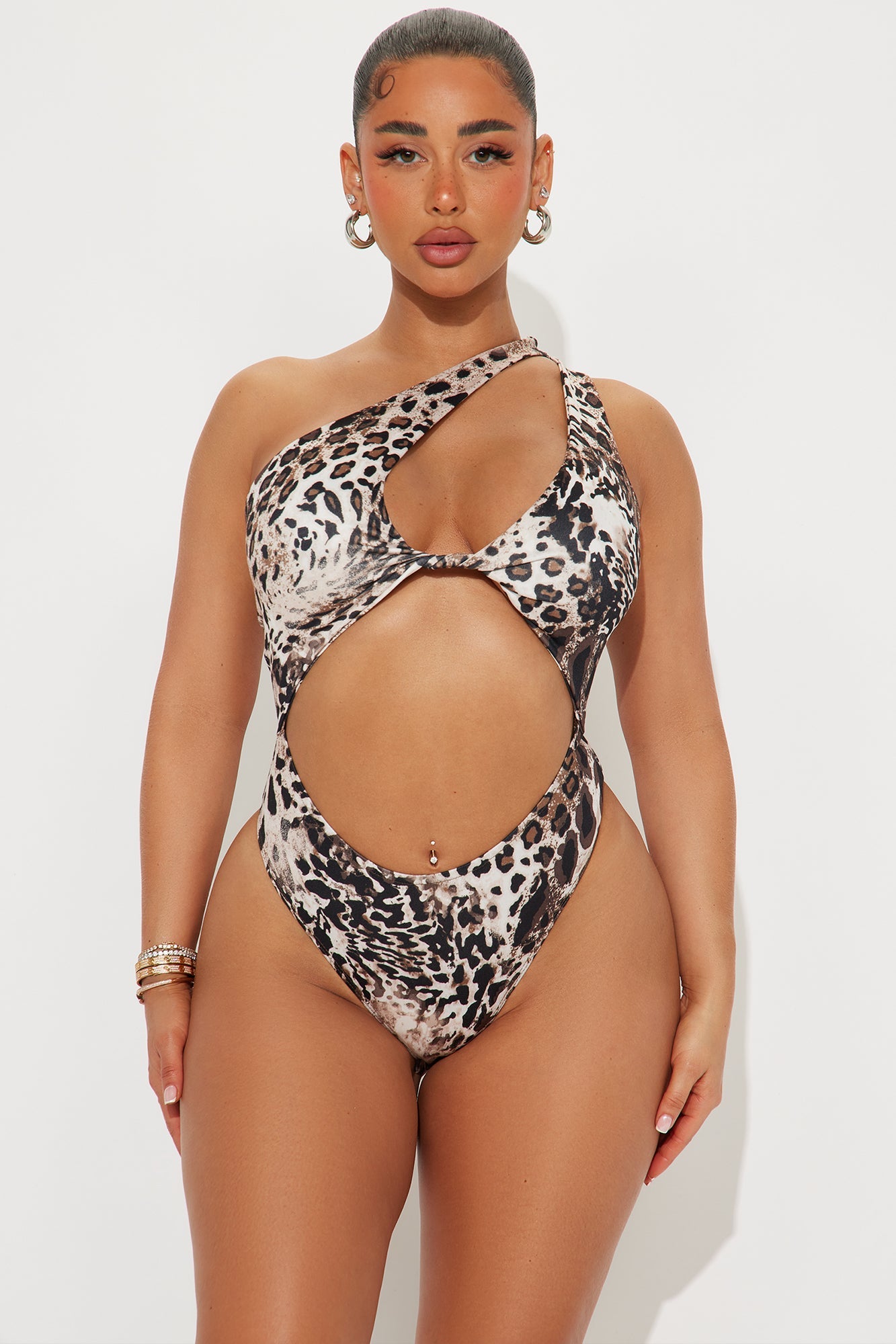 New Identity One Shoulder Bodysuit - Leopard
