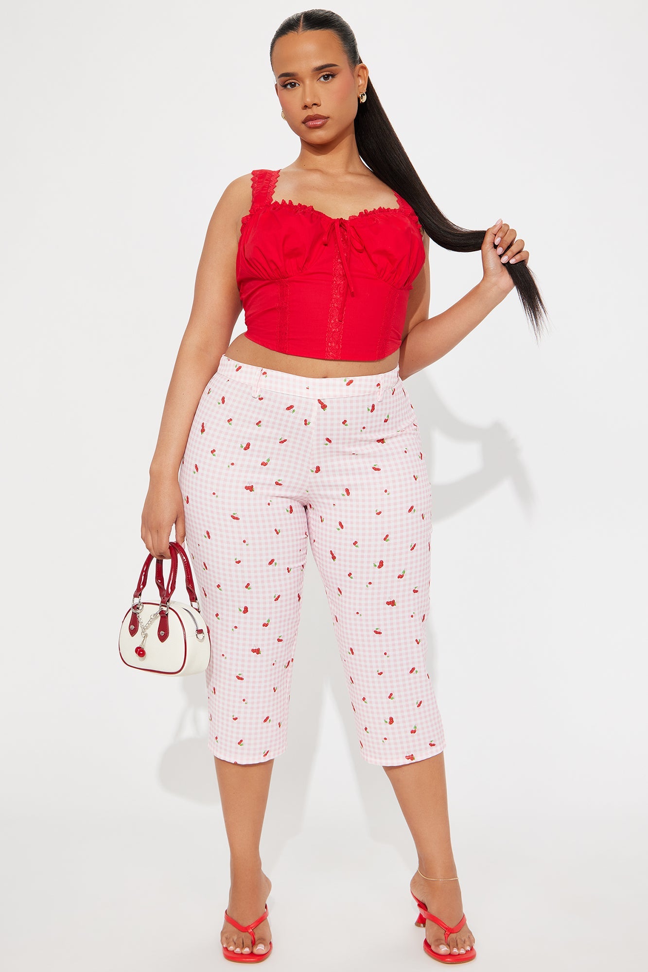 Cherry Love Gingham Capri Pant - Pink/combo