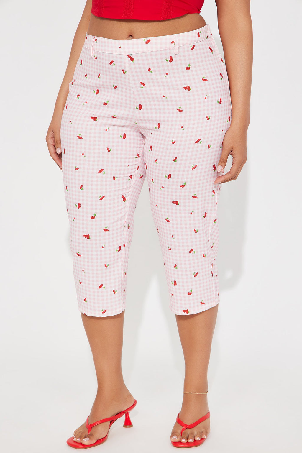 Cherry Love Gingham Capri Pant - Pink/combo