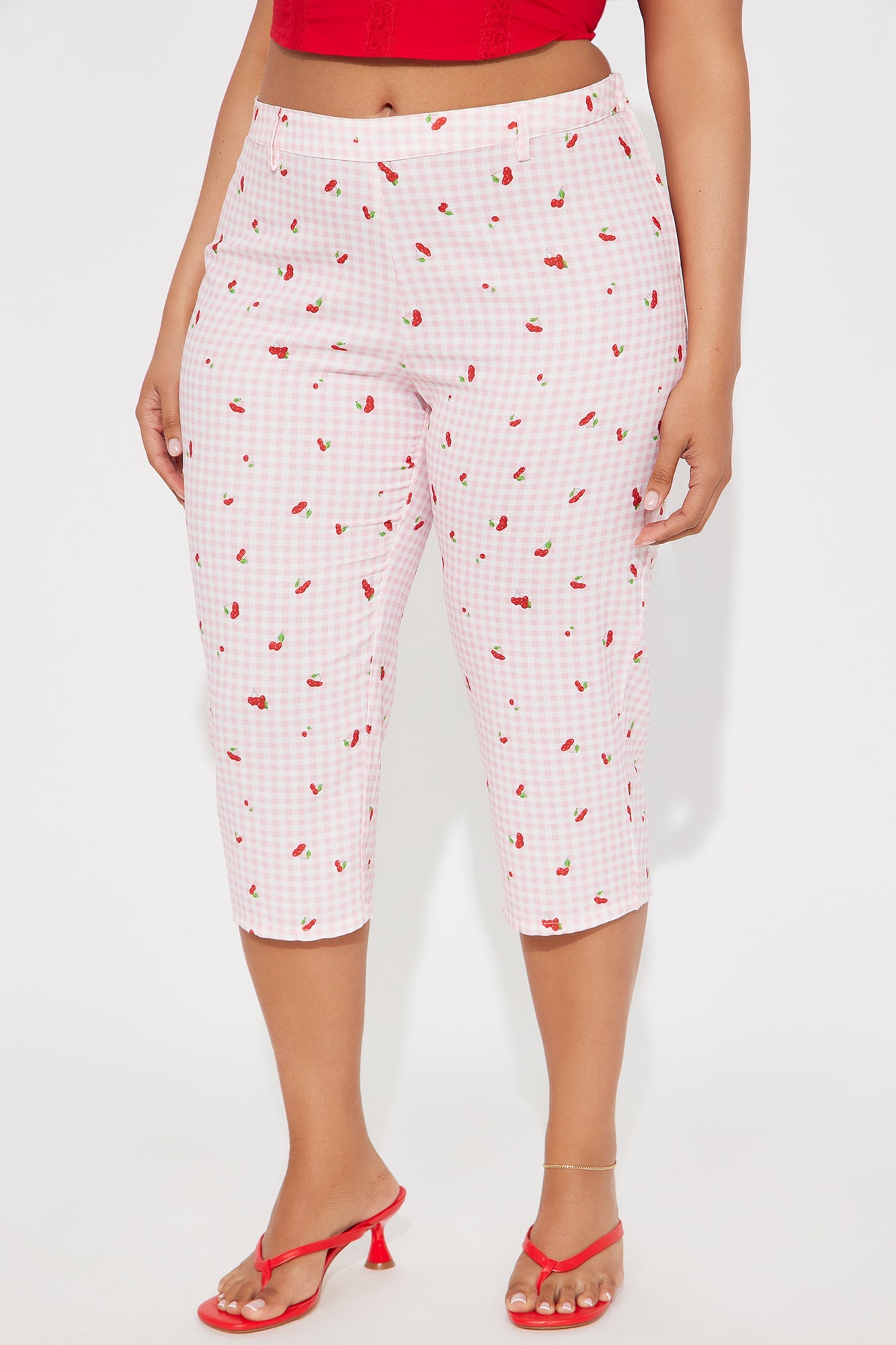 Cherry Love Gingham Capri Pant - Pink/combo