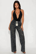 Nayelly Wide Leg Sequin Pant - Black