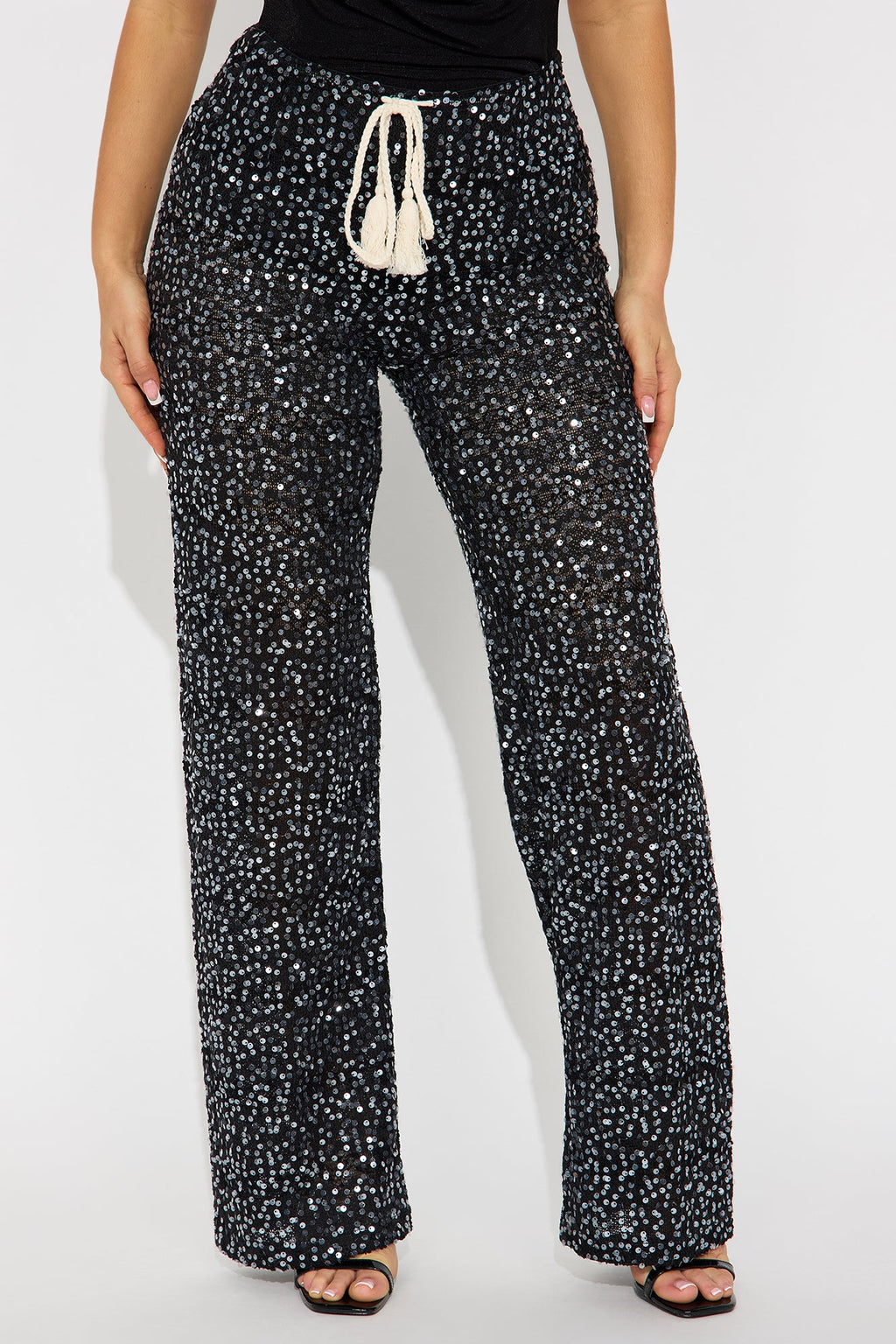 Nayelly Wide Leg Sequin Pant - Black
