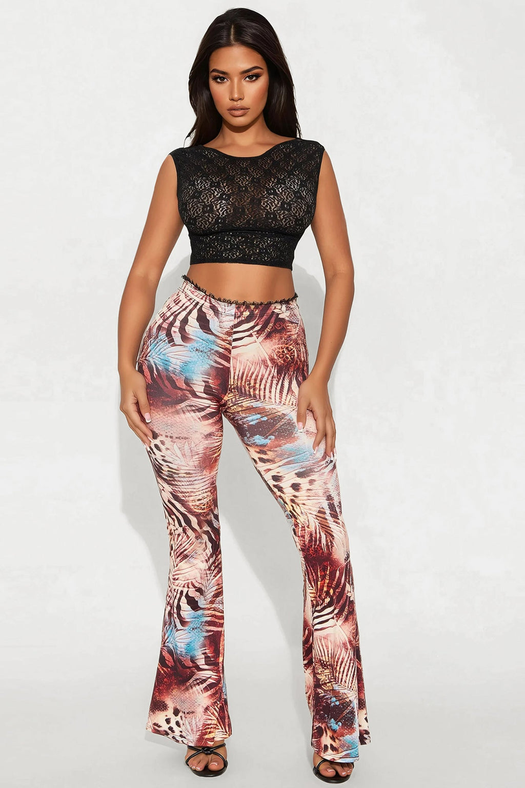 Feline Behavior Leopard Flare Pant - Blue/combo