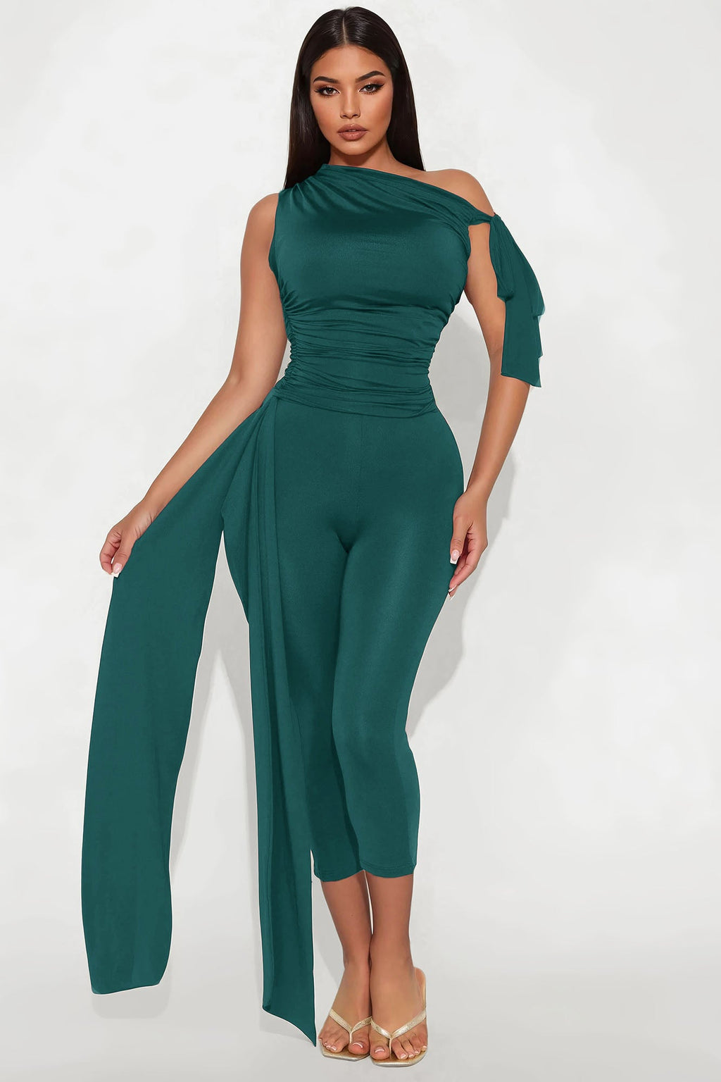 Bella Off Shoulder Top And Capri Set - Teal