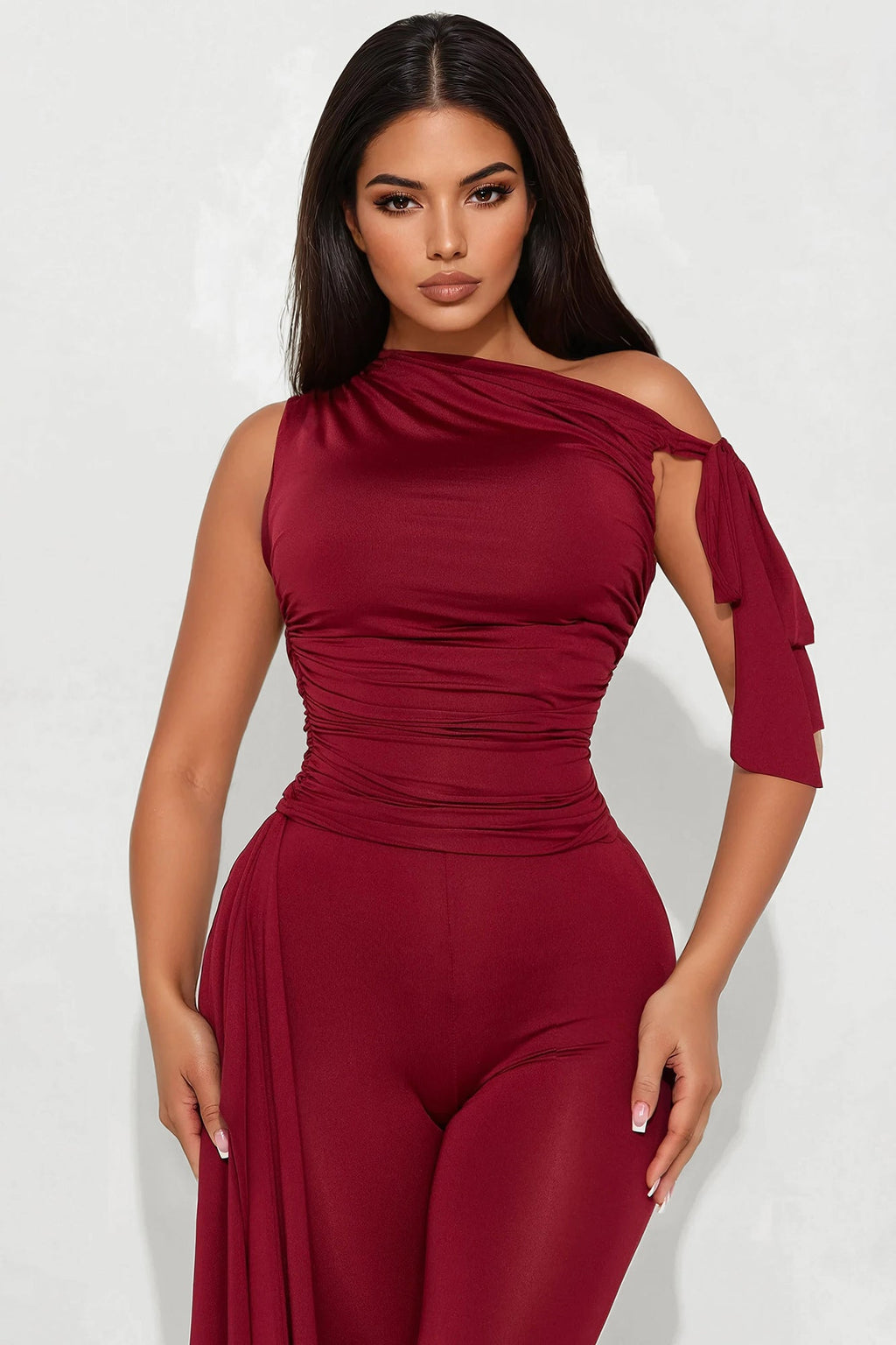 Bella Off Shoulder Top And Capri Set - Wine