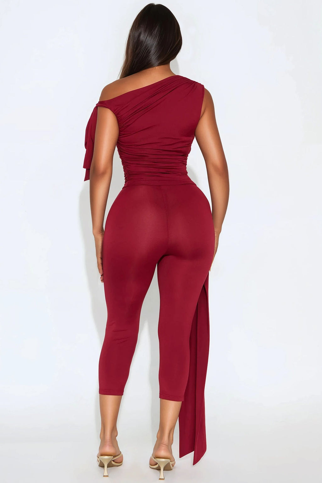 Bella Off Shoulder Top And Capri Set - Wine