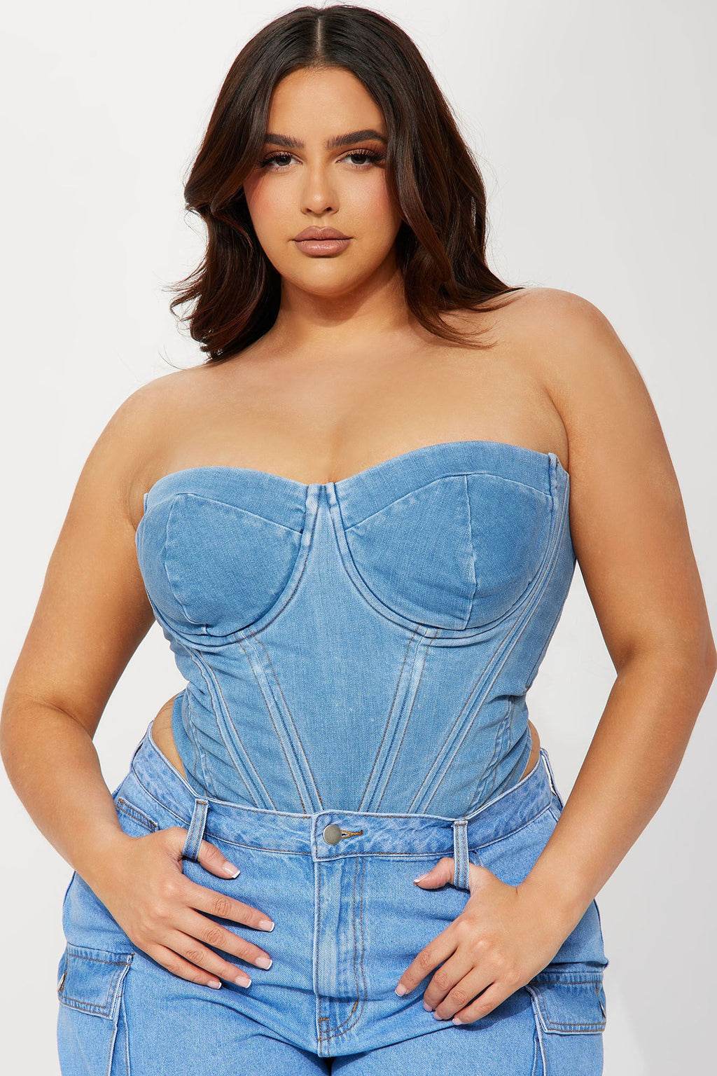 Bae For Tonight Denim Corset Top - Medium Wash