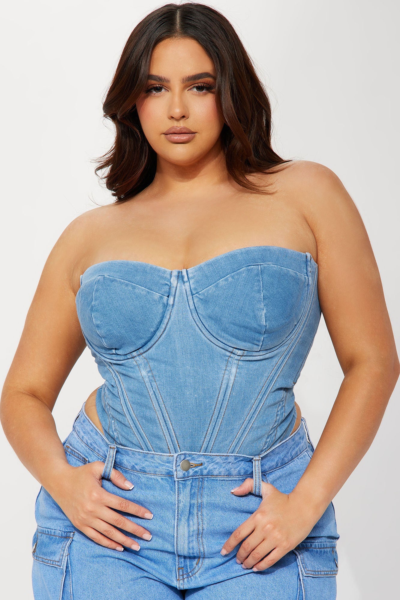 Bae For Tonight Denim Corset Top - Medium Wash