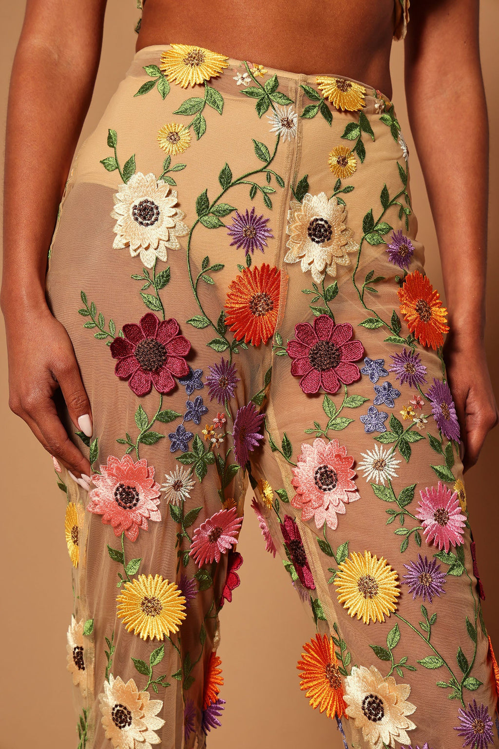 Celena Embroidered Pant - Nude/combo