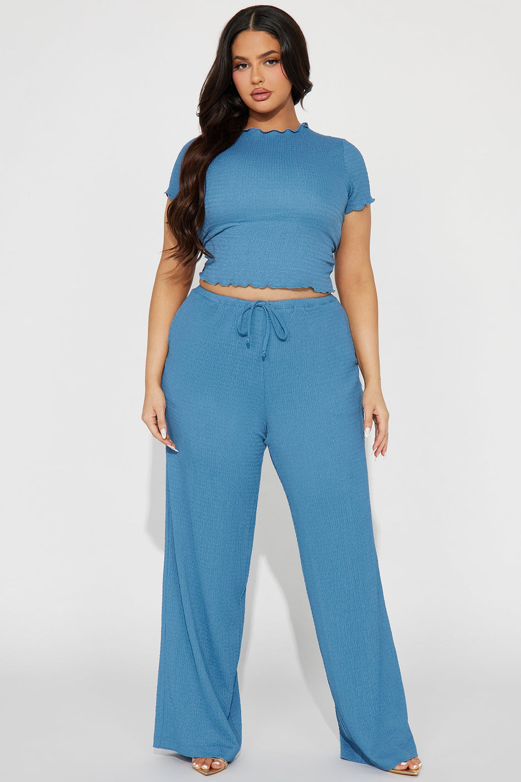 Life Is Good Textured Pant Set - Blue
