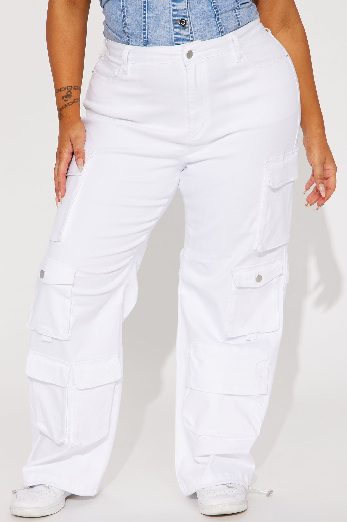 Fairfax High Rise Stretch Cargo Jeans - White