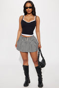 Lolita Belted Gingham Micro Mini Skort - Black/White