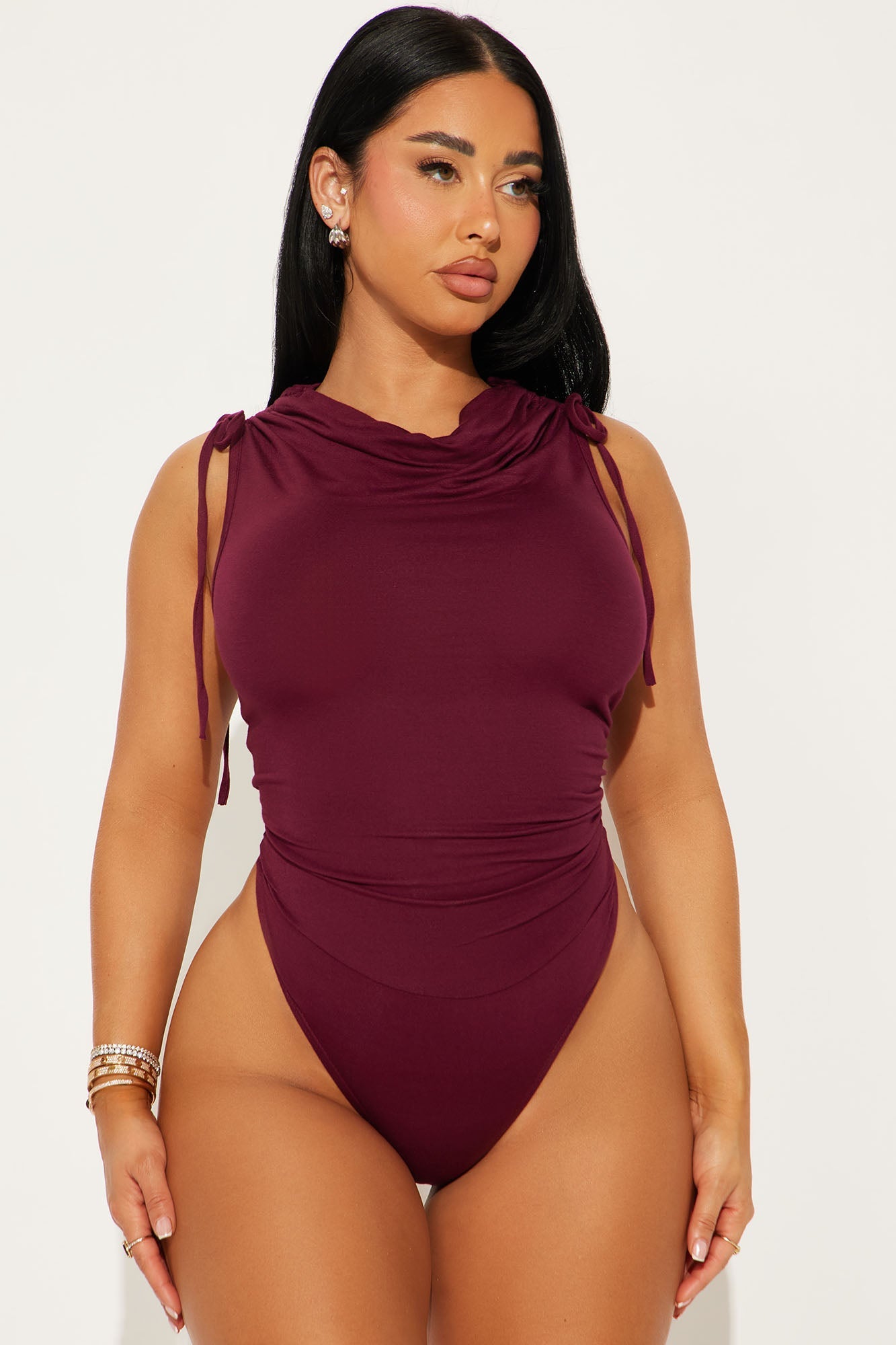 Adelyn Tie Shoulder Bodysuit - Burgundy