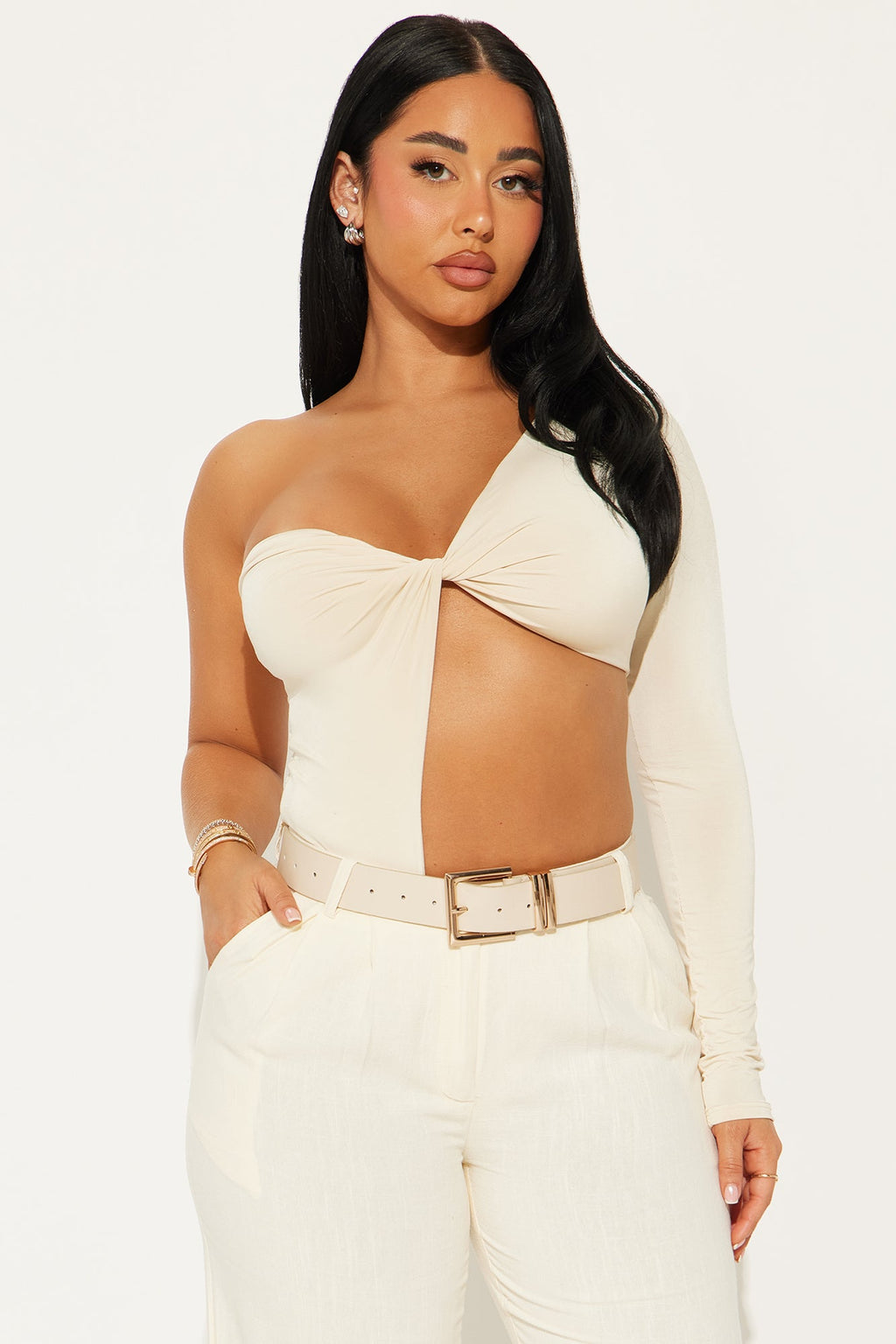 Lets Get Lost One Shoulder Bodysuit - Nude