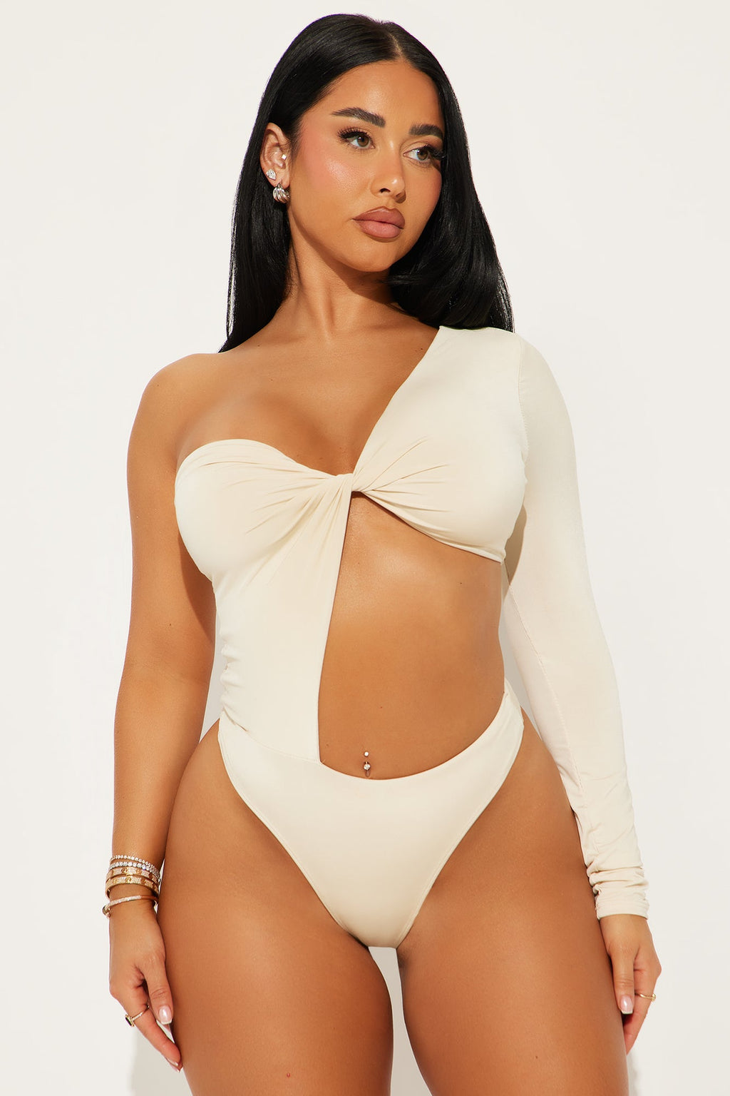Lets Get Lost One Shoulder Bodysuit - Nude