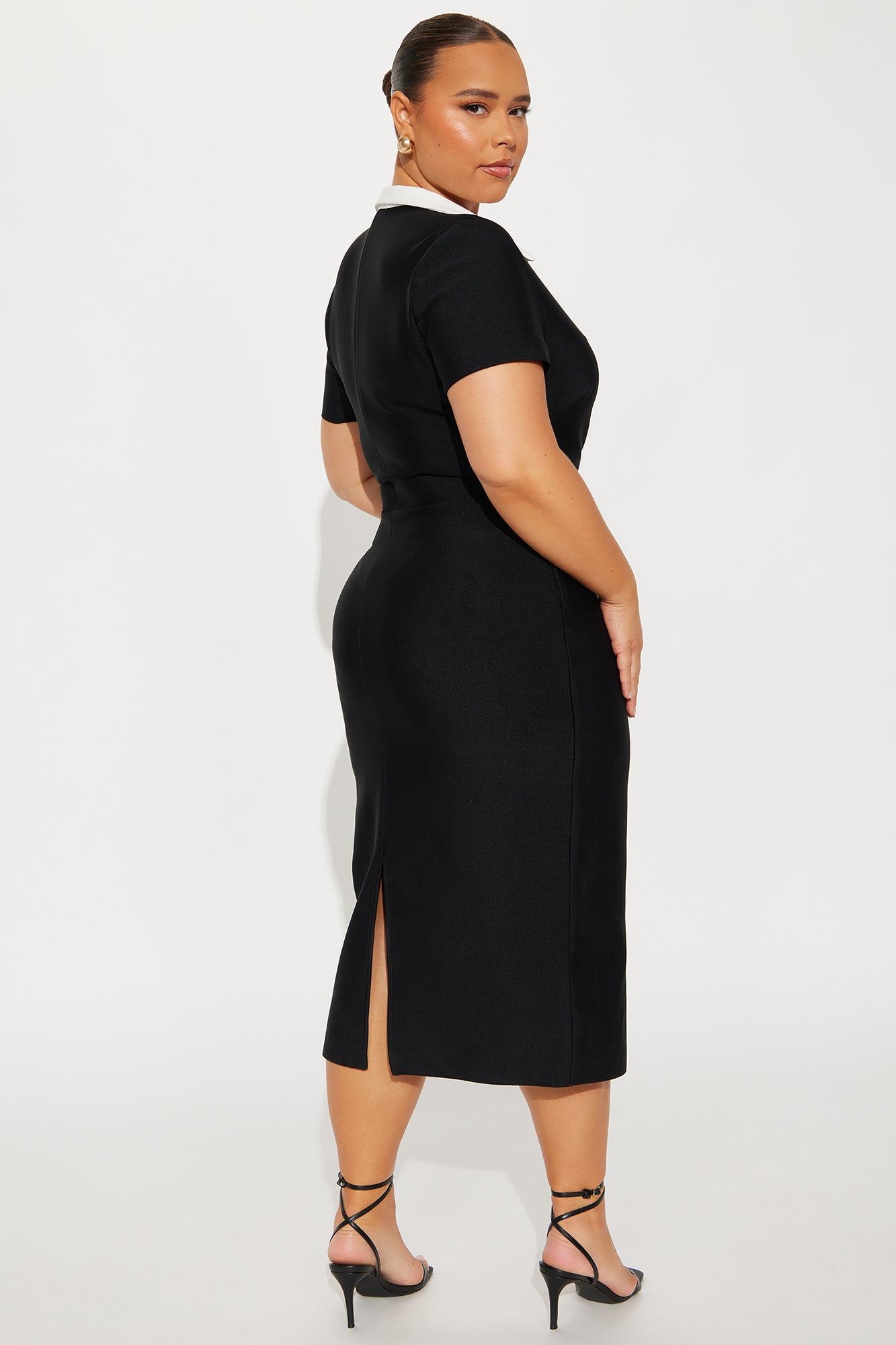 Alba Collared Bandage Midi Dress - Black