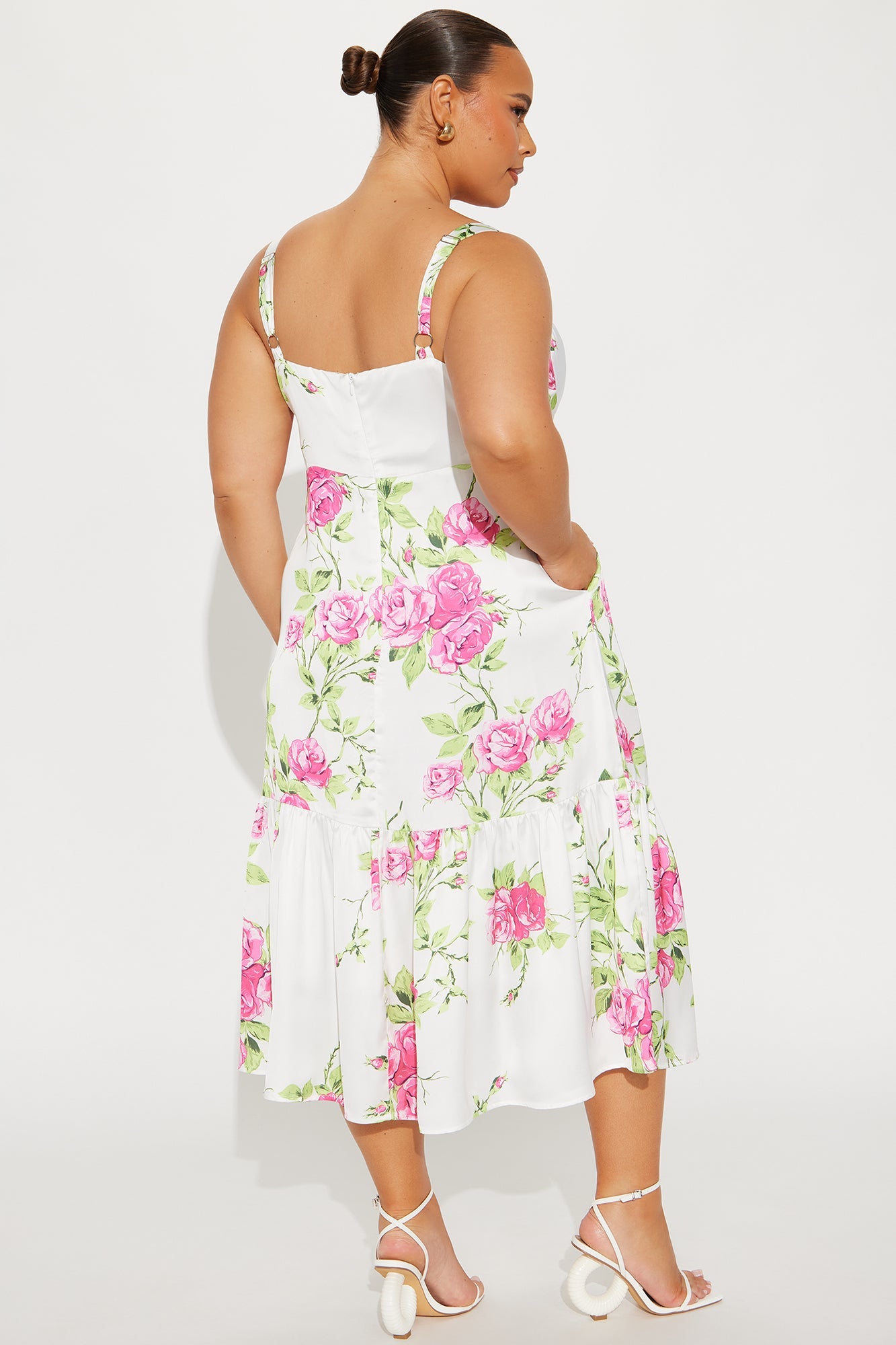 Fresh Roses Satin Floral Midi Dress - Multi Color