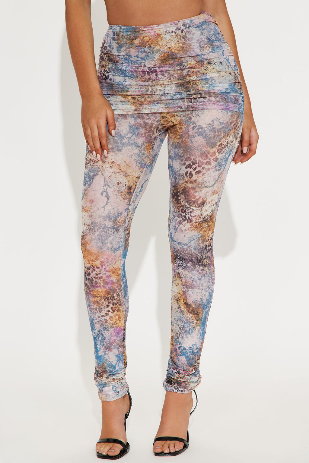 Concrete Jungle Leopard Print Fold Over Stacked Mesh Legging - Purple/combo