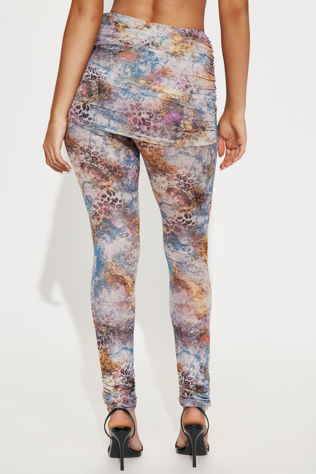 Concrete Jungle Leopard Print Fold Over Stacked Mesh Legging - Purple/combo