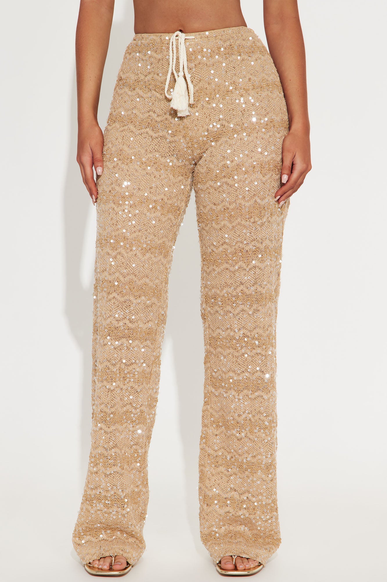 Nayelly Wide Leg Sequin Pant - Tan