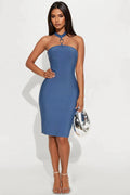 Quinn Bandage Halter Midi Dress - Slate Blue