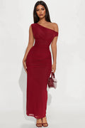 Ashtin Mesh One Shoulder Maxi Dress - Wine