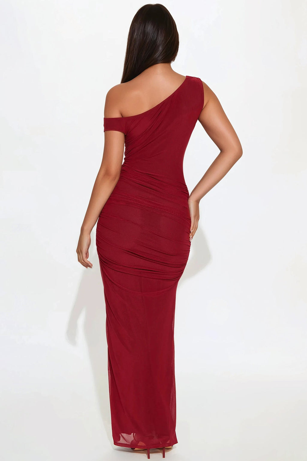 Ashtin Mesh One Shoulder Maxi Dress - Wine