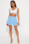 Here With Me Pleated Mini Skirt - Blue/combo