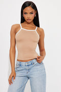 Summer Solstice High Neck Tank Top - Taupe/combo