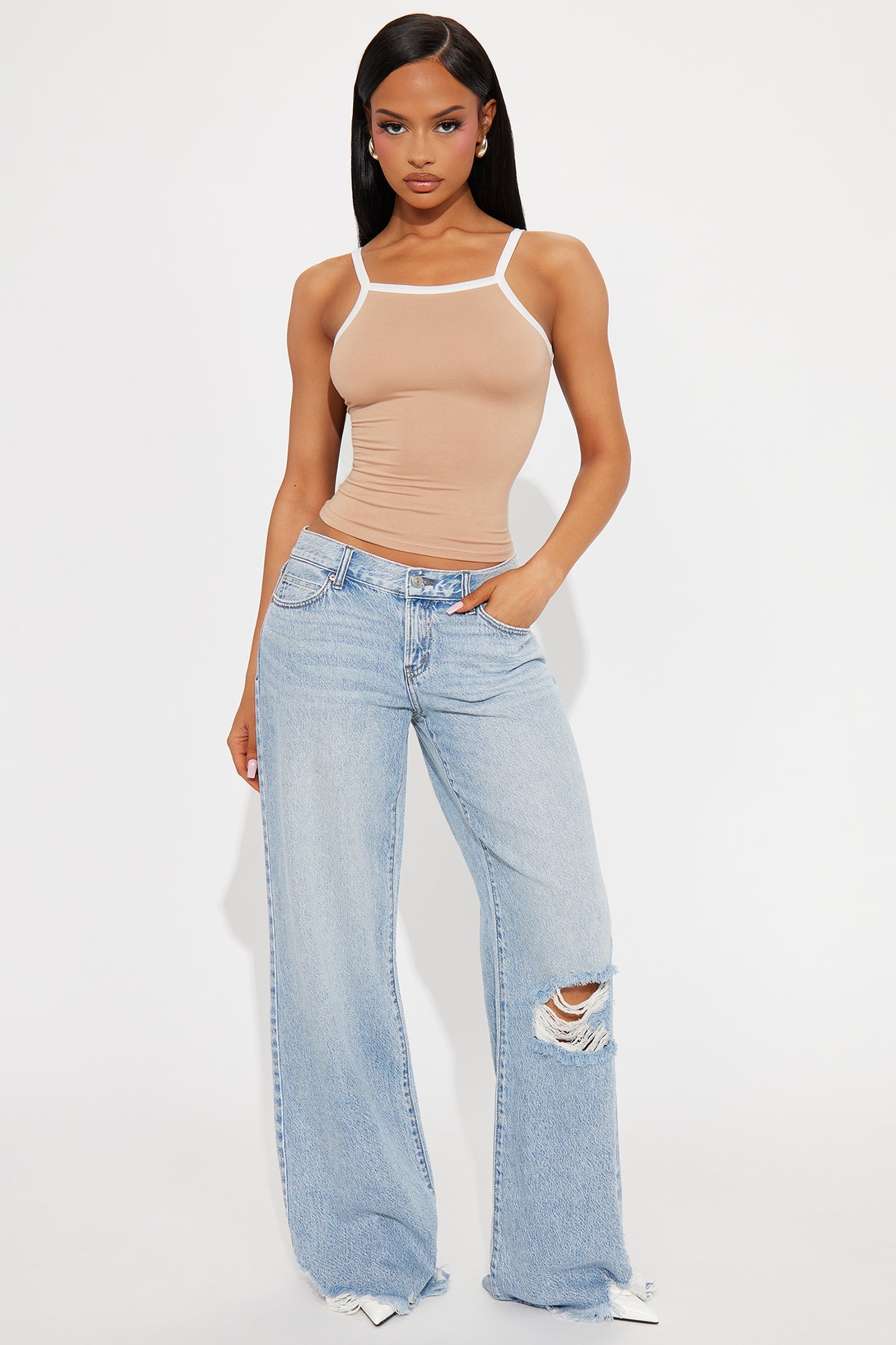 Kavita Non Stretch Low Rise Ripped Flare Jean - Medium Wash