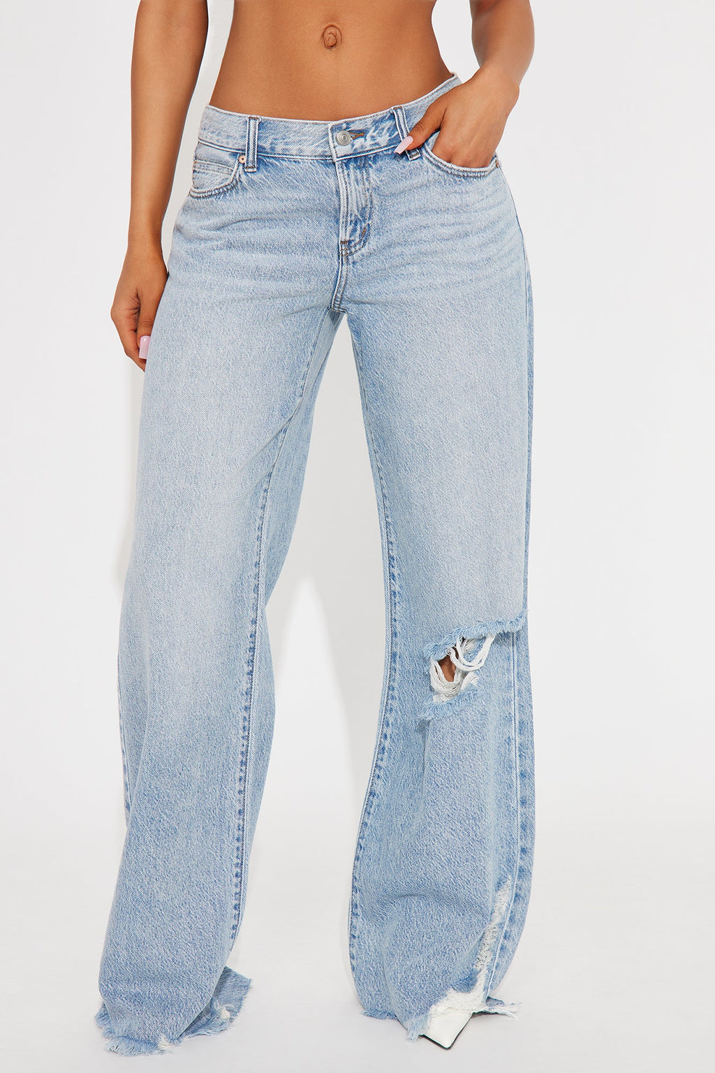 Kavita Non Stretch Low Rise Ripped Flare Jean - Medium Wash