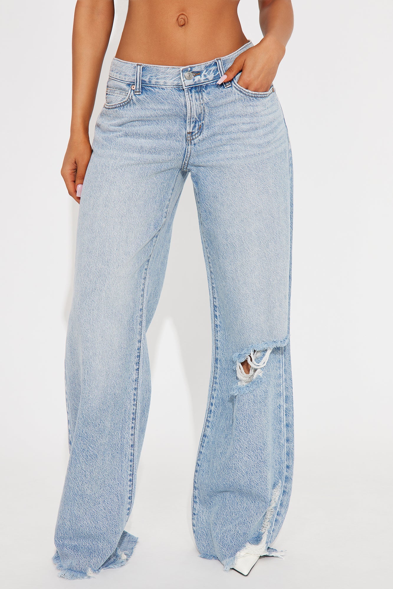 Kavita Non Stretch Low Rise Ripped Flare Jean - Medium Wash