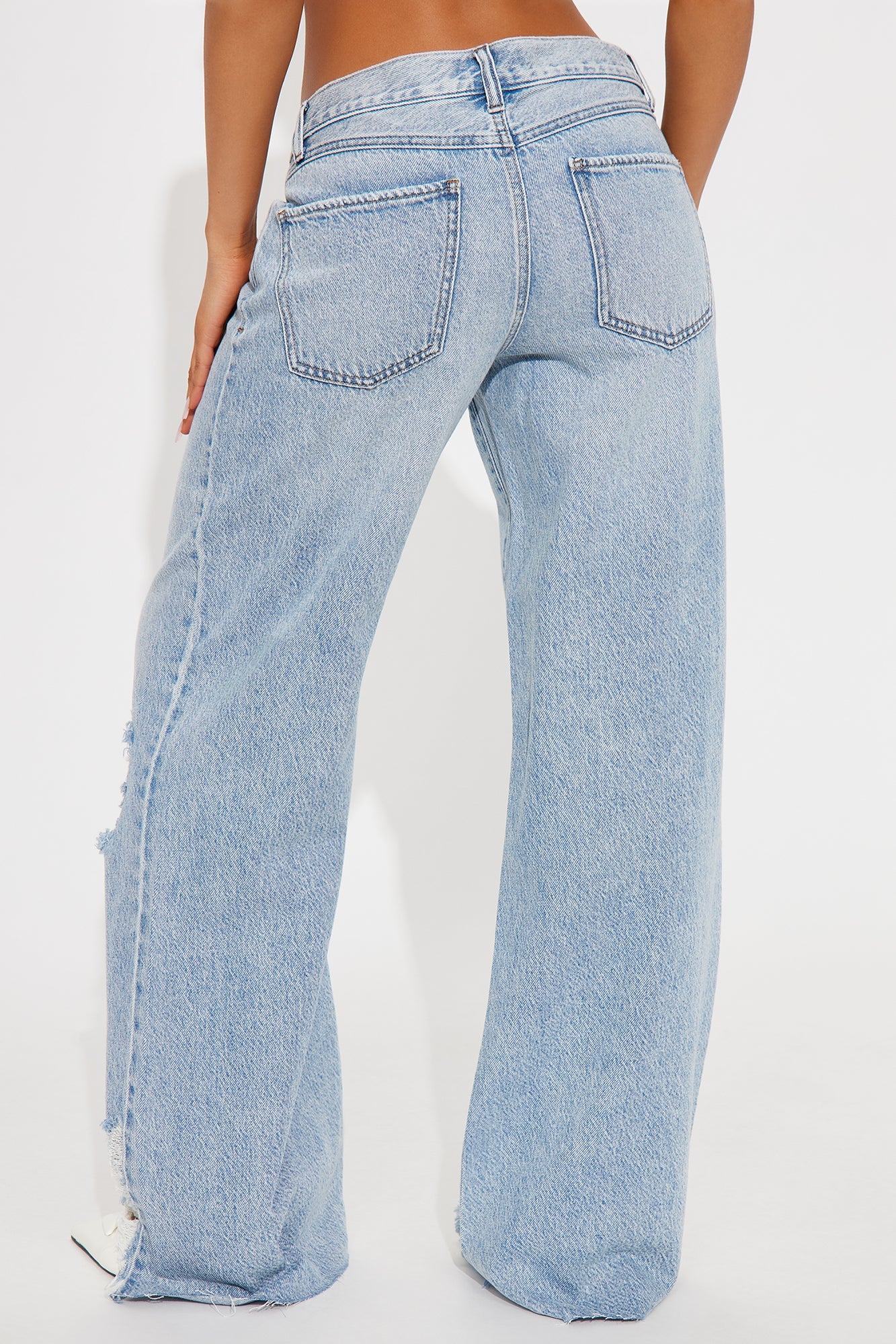 Kavita Non Stretch Low Rise Ripped Flare Jean - Medium Wash