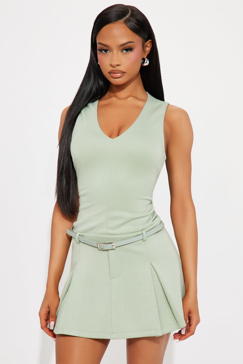Harlow Belted Mini Dress - Sage