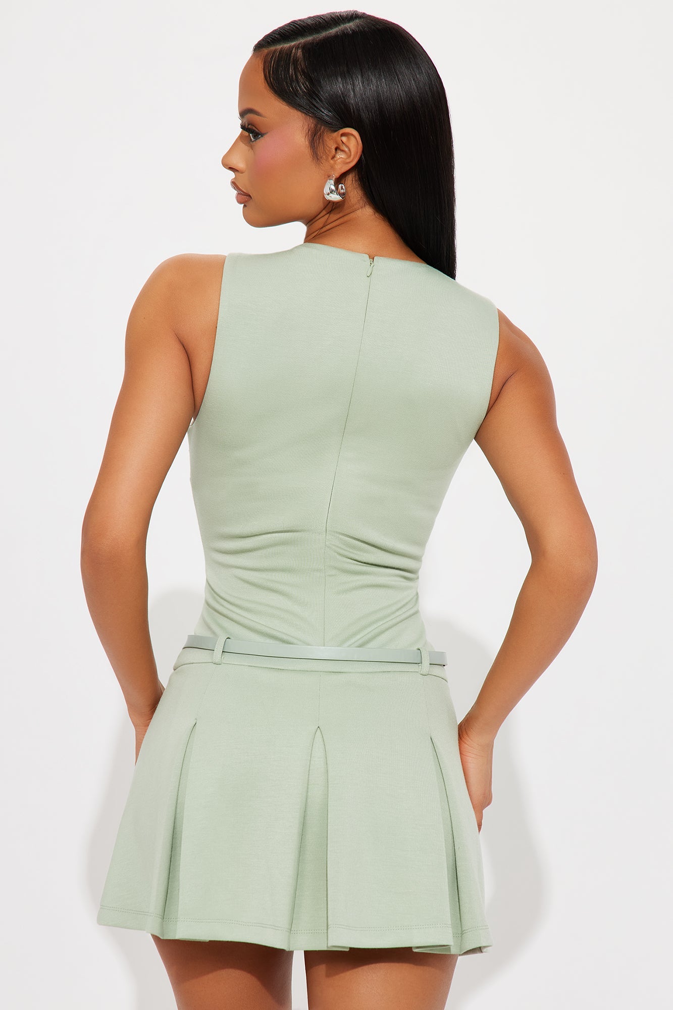 Harlow Belted Mini Dress - Sage