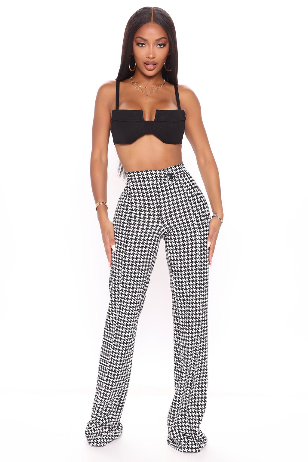 Check Back Later Wide Leg Pants - Black/White