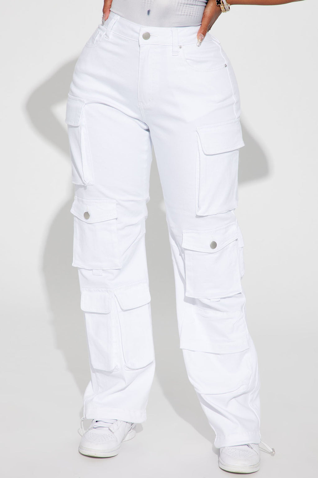 Fairfax High Rise Stretch Cargo Jeans - White