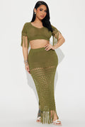 Get Away With It Crochet Skirt Set - Olive