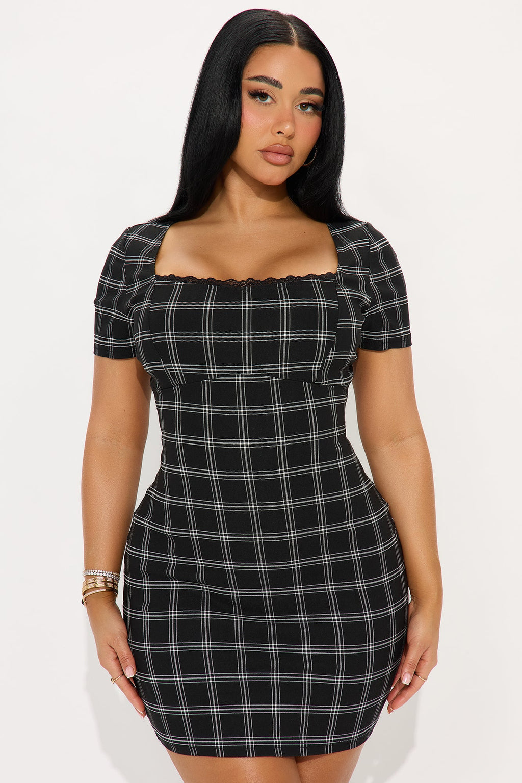Harriet Plaid Mini Dress - Black