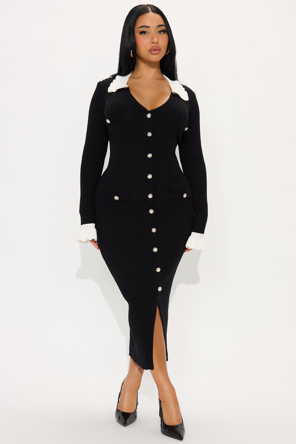 Lucinda Sweater Midi Dress - Black/combo