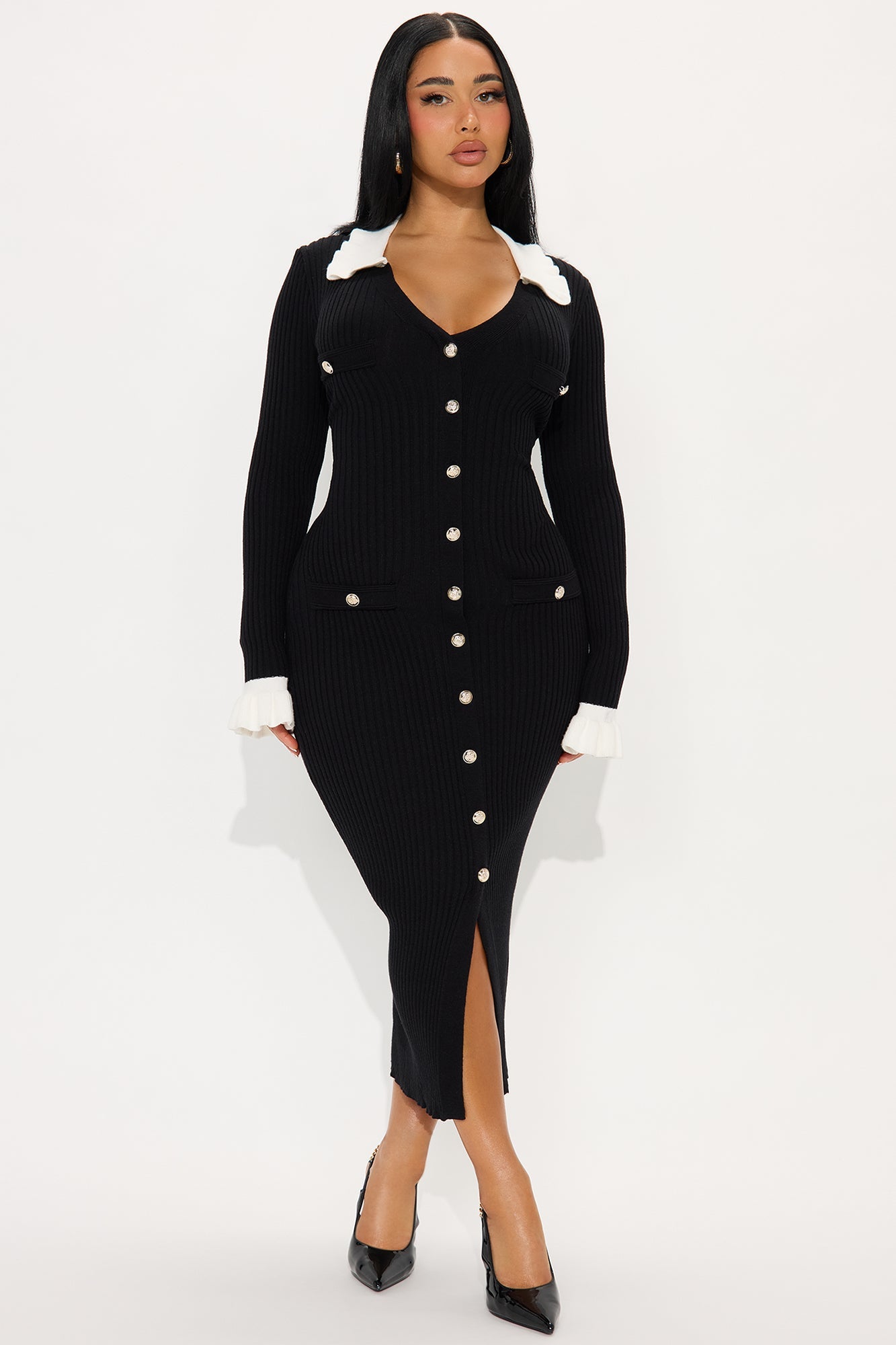 Lucinda Sweater Midi Dress - Black/combo