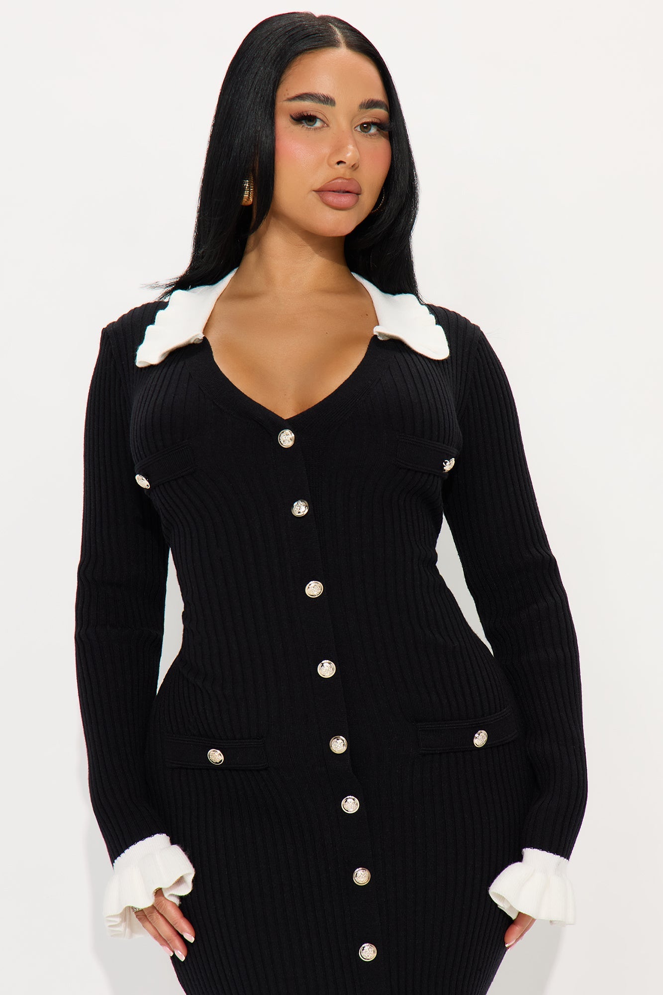 Lucinda Sweater Midi Dress - Black/combo