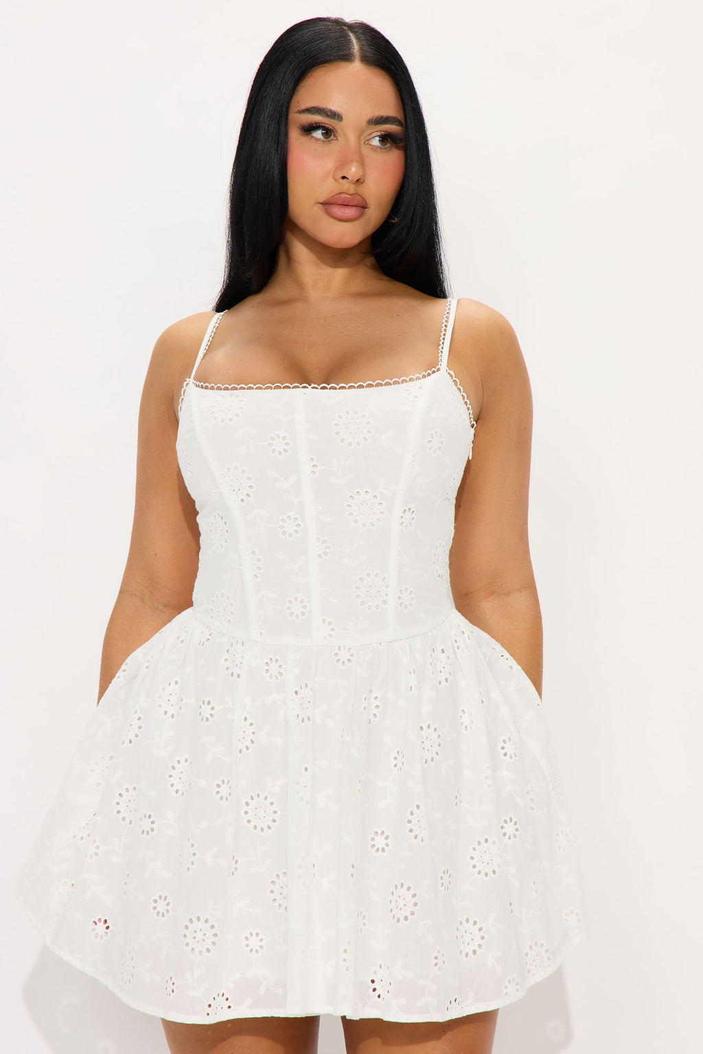 Ellani Eyelet Corset Mini Dress - White